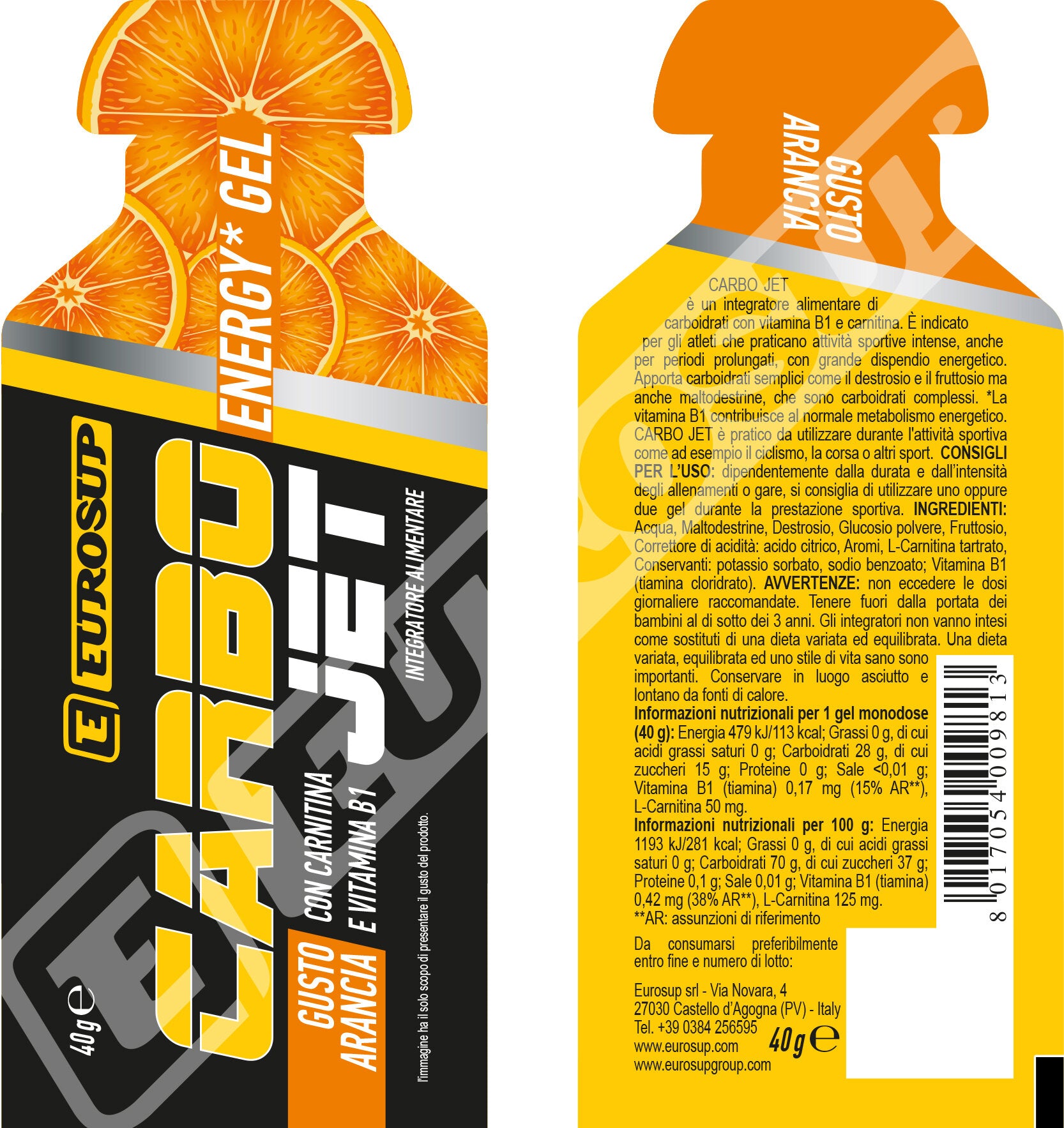 Eurosup Carbo Jet Energy Gel Gusto Arancia 40g-1