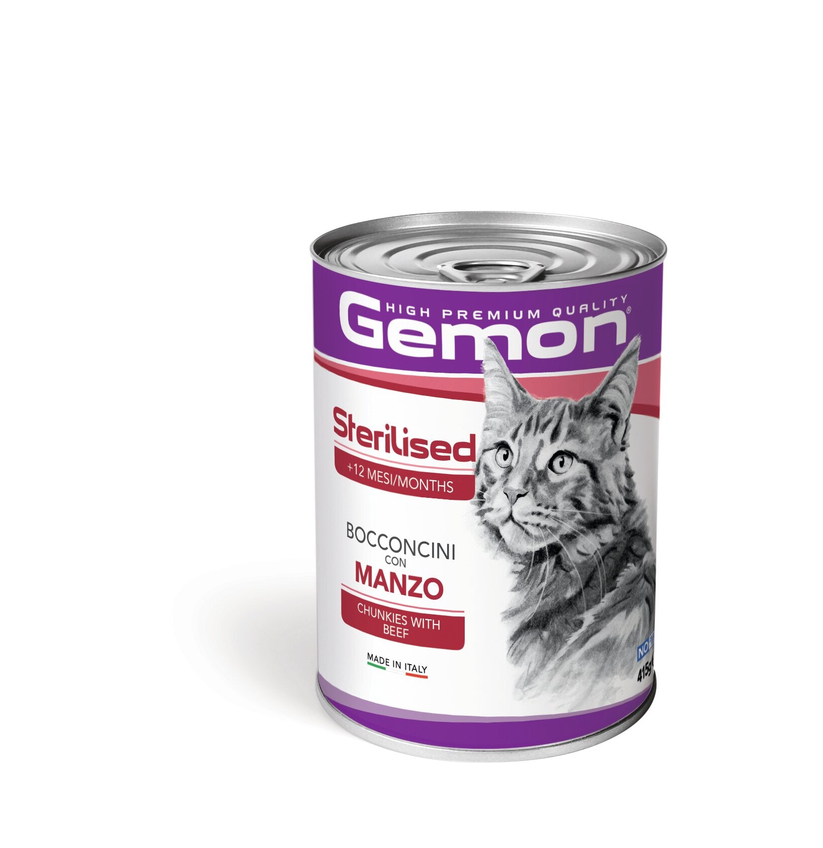 Gemon Sterilised Bocconcini Manzo Cibo Umido Gatti Adulti Barattolo 415 g-2