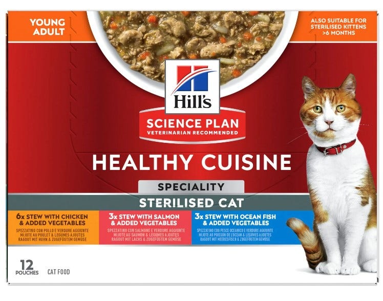 Hill's Science Plan Healthy Cuisine Gatto Sterilizzato Gusti Assortiti Pollo/Salmone/Pesce Oceanico -1