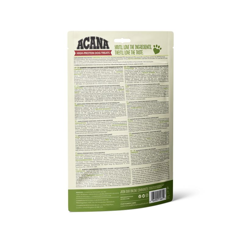 Acana Cane High Protein Dog Treats Crunchy Ricetta Fegato di Maiale Busta 100g-2