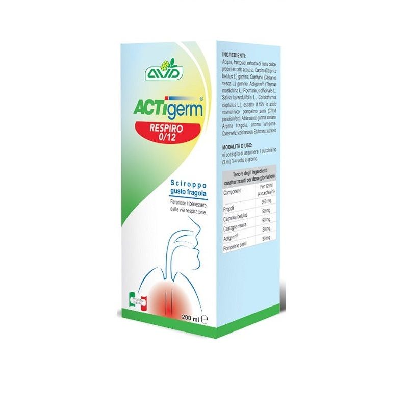 AVD Actigerm Respiro 0-12 per il benessere delle vie respiratorie 250ml gusto fragola-1