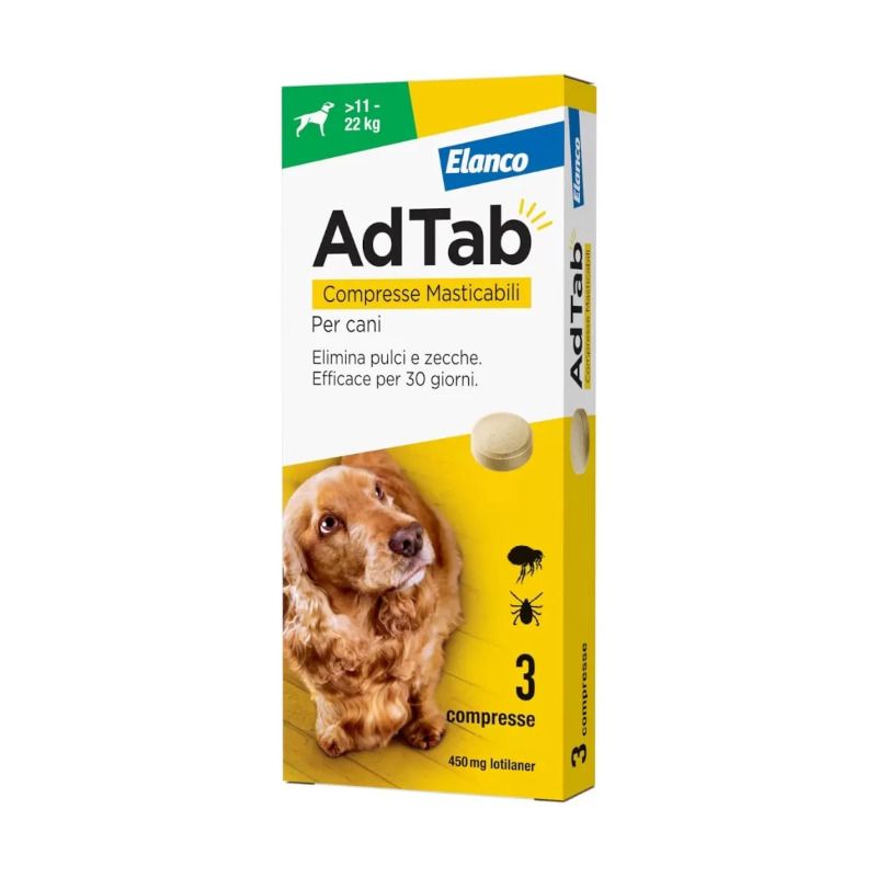 Adtab Per Cani Da 11 A 22kg 3 Compresse Masticabili 450mg-1
