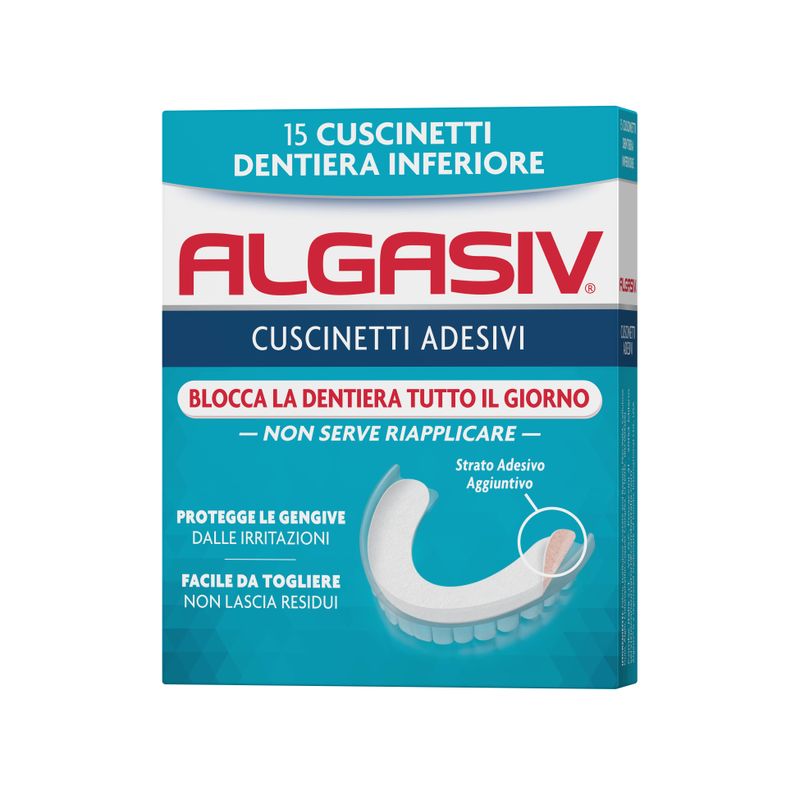 Algasiv Cuscinetti Adesivi Per Dentiera Inferiore Tenuta Forte Tutto Il Giorno 15 Pezzi-1