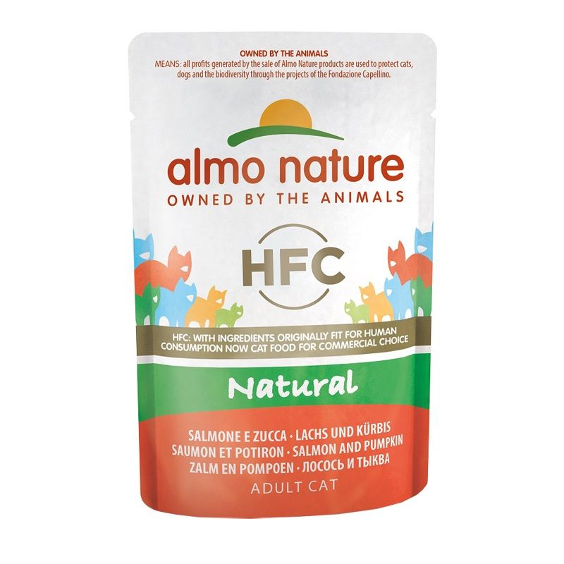 Almo Nature HFC Natural Salmone e Zucca alimento umido per gatti adulti 55g-1