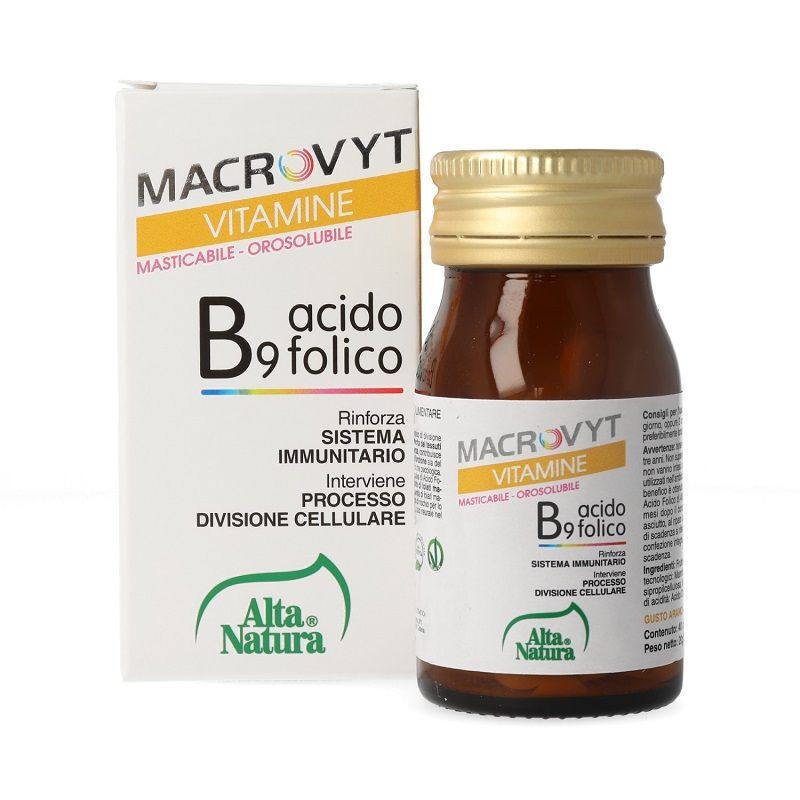 Alta Natura Macrovyt B9 Acido Folico utile in gravidanza 40 compresse gusto arancia-1