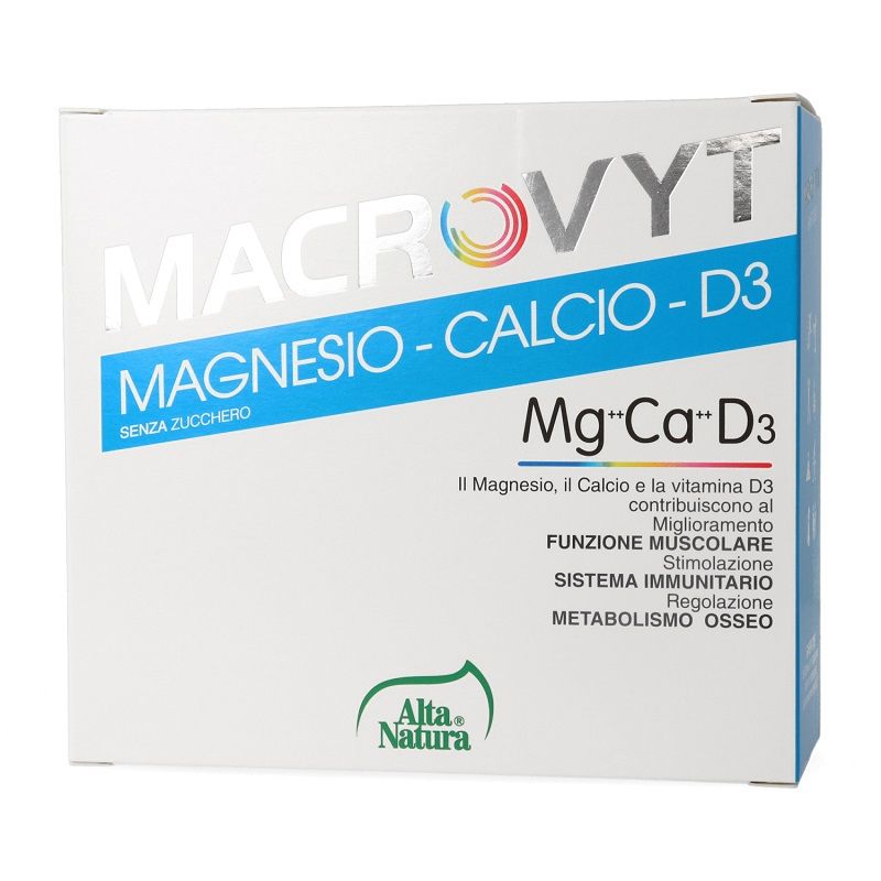 Alta Natura Macrovyt Magnesio Calcio Vitamina D3 benessere delle ossa 18 bustine gusto arancia-1