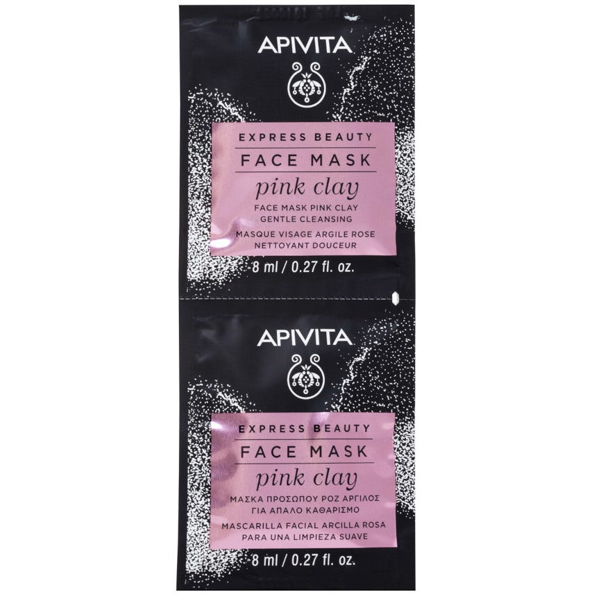 Apivita Express Beauty Maschera Viso Detergente Argilla Rosa 2x8ml-1