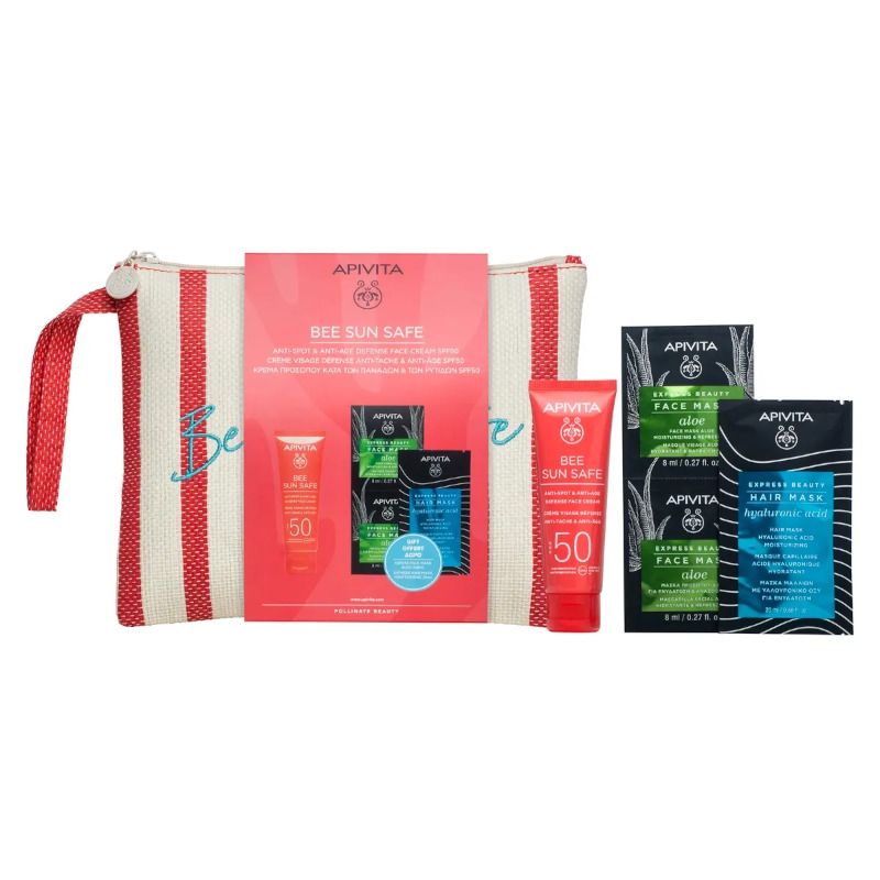 Apivita Bee Sun Safe Crema Viso SPF50 Anti-Macchia 50ml + Face Mask Aloe 2x8ml + Hair Mask Hyaluroni-1