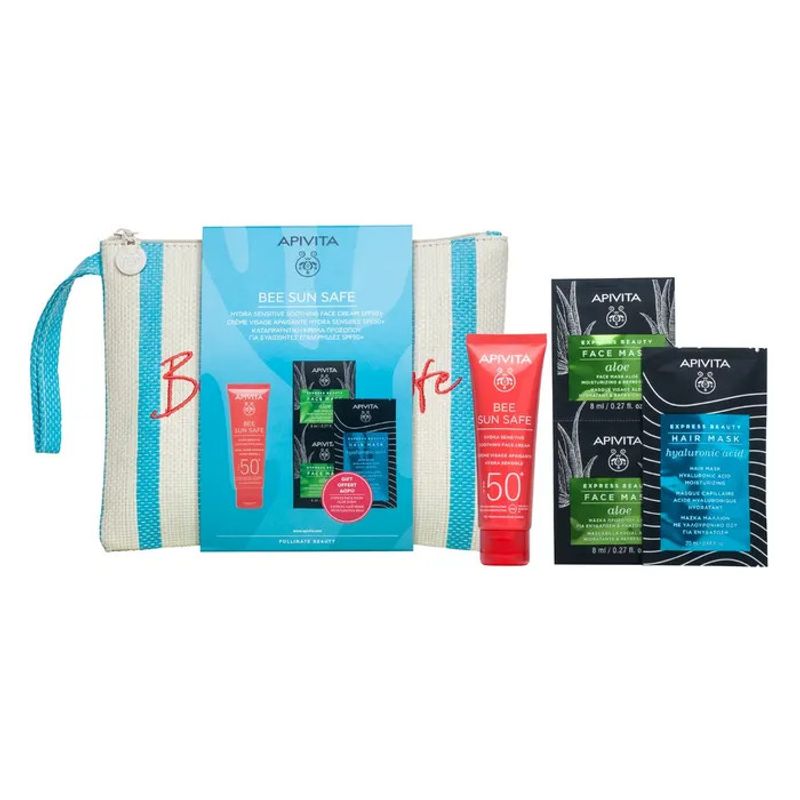 Apivita Bee Sun Safe Crema Viso Hydra Sensitive Pelli Sensibili SPF50+ 50ml + Face Mask Aloe 2x8ml +-1