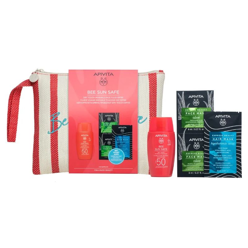 Apivita Bee Sun Safe Dry Touch Fluido Viso Invisibile SPF50 50ml + Face Mask Aloe 2x8ml + Hair Mask -1
