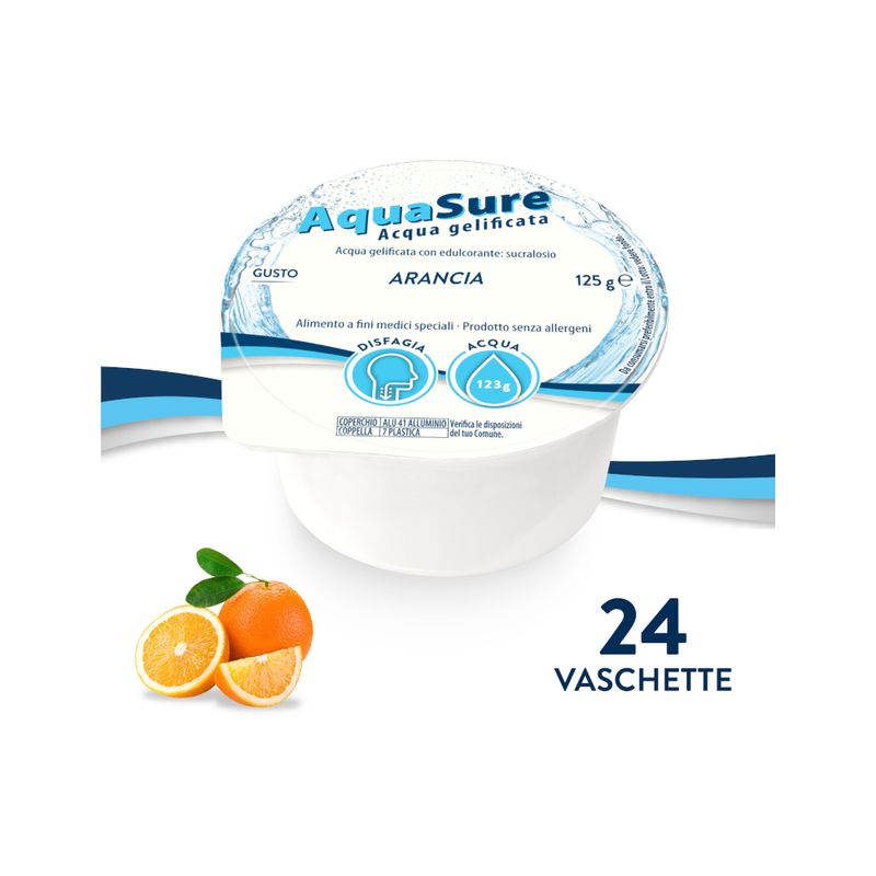 AquaSure Acqua Gel Gelificata Per Disfagia Gelatina Al Gusto Arancia 24x125g-1
