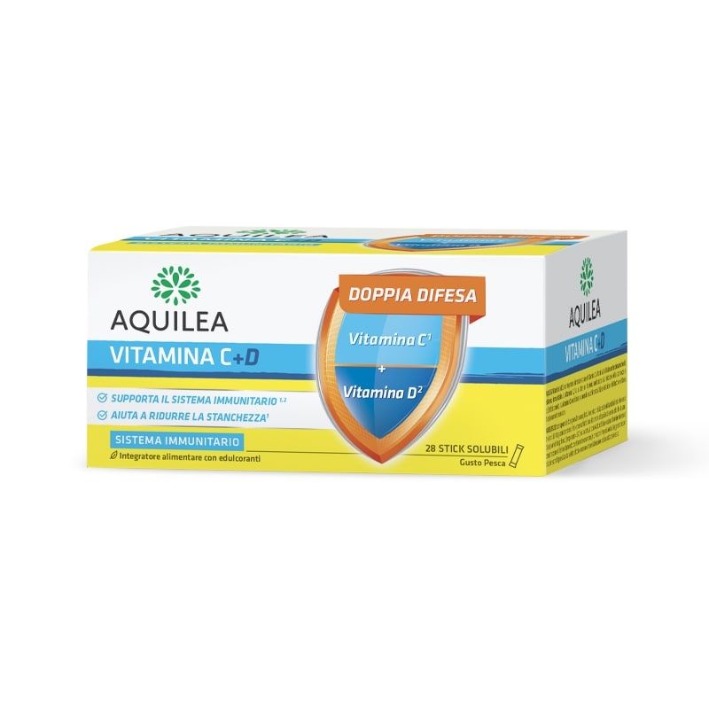 Aquilea Vitamina C+D per il sistema immunitario 28 stick pack gusto pesca-1