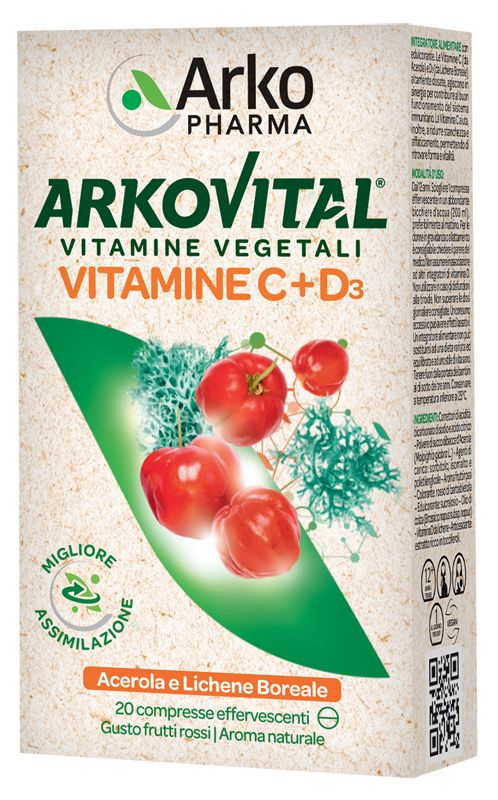 Arkopharma Arkovital Vitamine C+D3 Effervescenti Gusto Frutti Rossi 20 Compresse-1