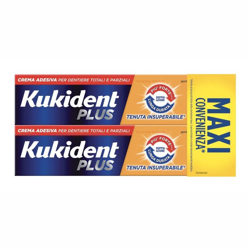 Kukident Plus Doppia Azione crema adesiva per dentiere 2x65g-1