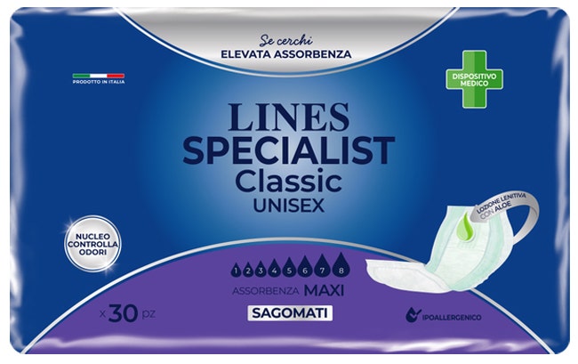 Lines Specialist Classic Unisex Pannoloni Sagomati Assorbenza Super/Maxi 30 Pezzi-1