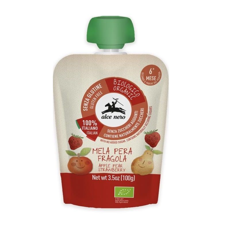 Alce Nero Baby Food Bio purea di mela pera e fragola 100g-1