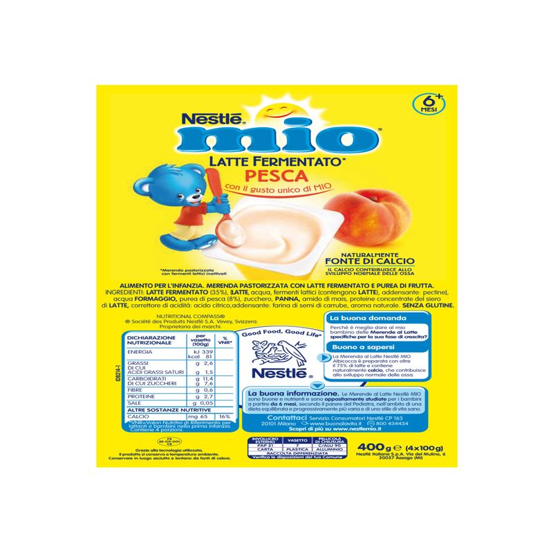 Nestlè Mio Merenda Latte Fermentato Pesca 4x100g 6 Mesi-2