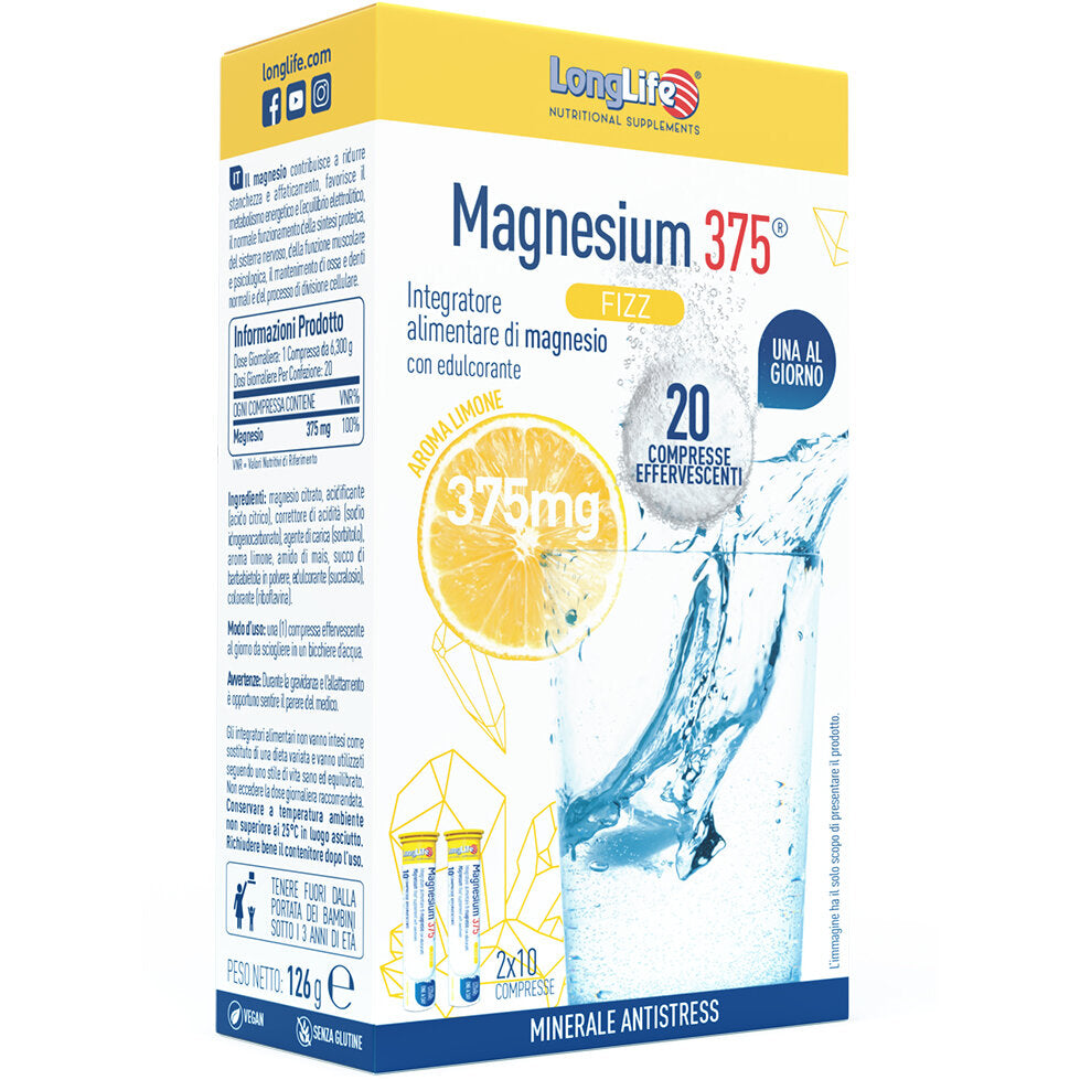 Longlife Magnesium 375 Fizz Integratore di magnesio gusto limone 20 compresse effervescenti-2