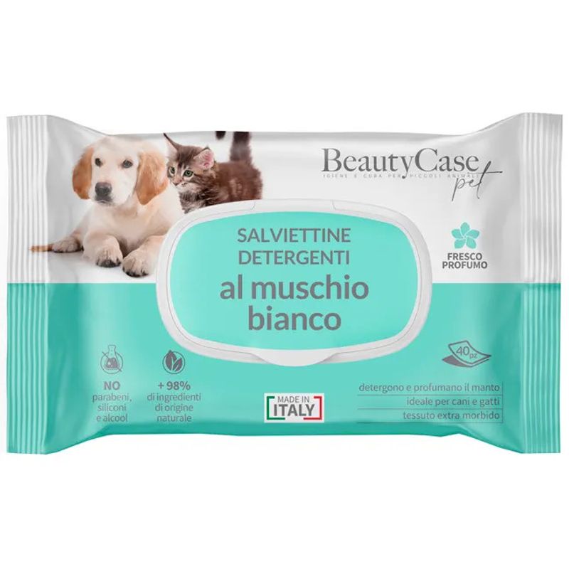 BeautyCase Salviettine Detergenti Per Cani E Gatti Muschio Bianco 40 Pezzi-1
