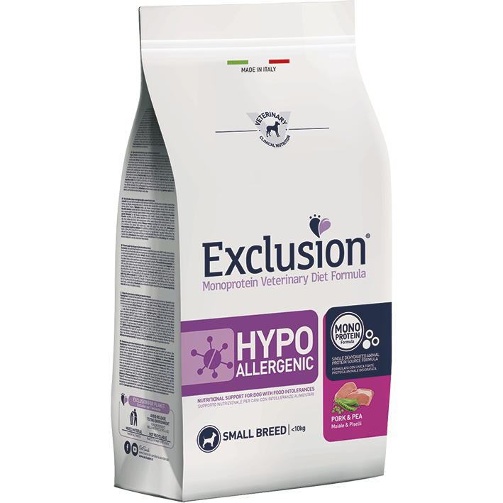 Exclusion Monoprotein Veterinary Diet Formula Hypoallergenic Crocchette Suino/Piselli Per Cani Tagli-1