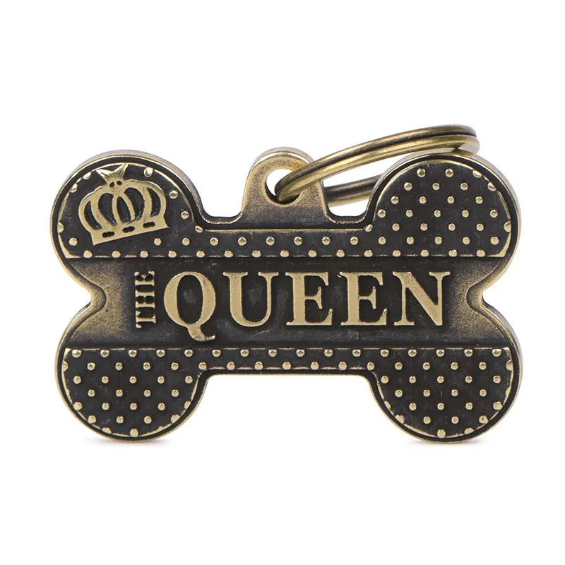 Medaglietta Per Cani E Gatti Personalizzata Osso Queen English Bronx Taglia Grande-1
