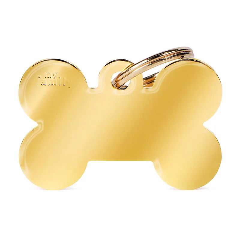 Medaglietta Per Cani E Gatti Personalizzata Osso In Ottone Dorato Taglia Grande-1