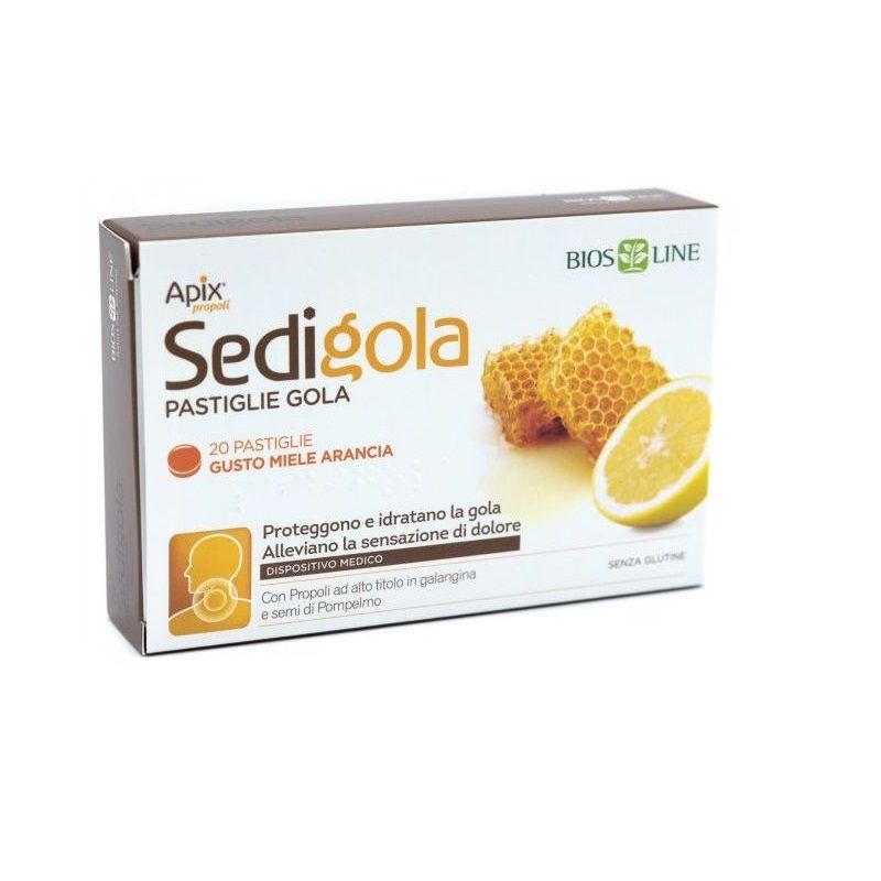 Biosline Apix Sedigola 20 pastiglie gola gusto miele arancio-1