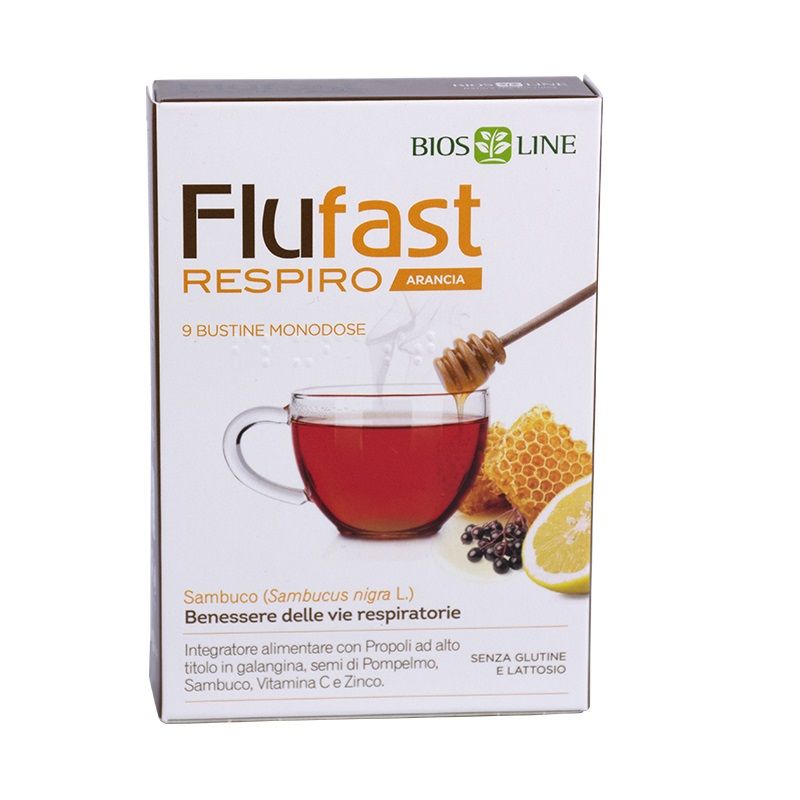 Biosline Flufast Respiro Arancia per il benessere delle vie respiratorie 9 bustine monodose-1
