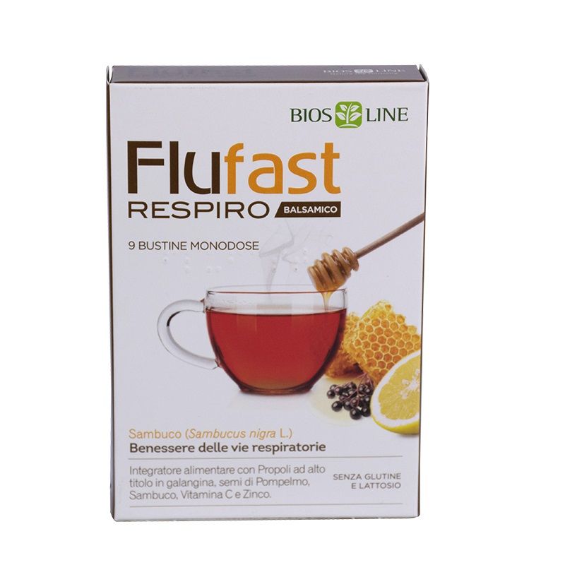 Biosline Flufast Respiro Balsamico per il benessere delle vie respiratorie 9 bustine monodose-1