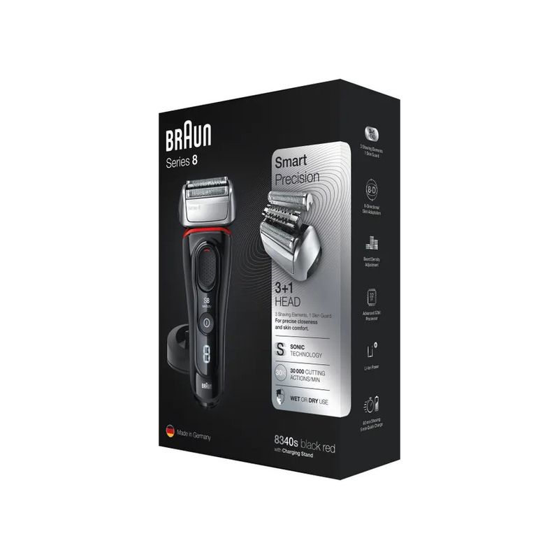Braun Rasoio Series 8 Wet&Dry 8340s Con Base Di Ricarica E Custodia Da Viaggio Nero/Rosso-3