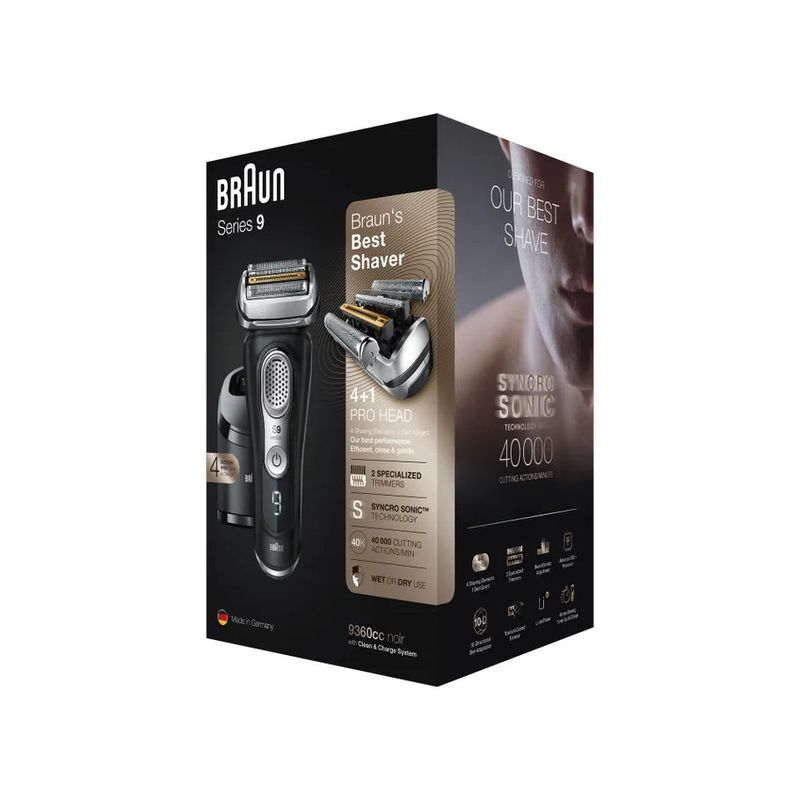 Braun Rasoio Series 9 Wet&Dry 9360cc Con Stazione Di Pulizia Clean&Charge E Custodia Da Viaggio Nero-3