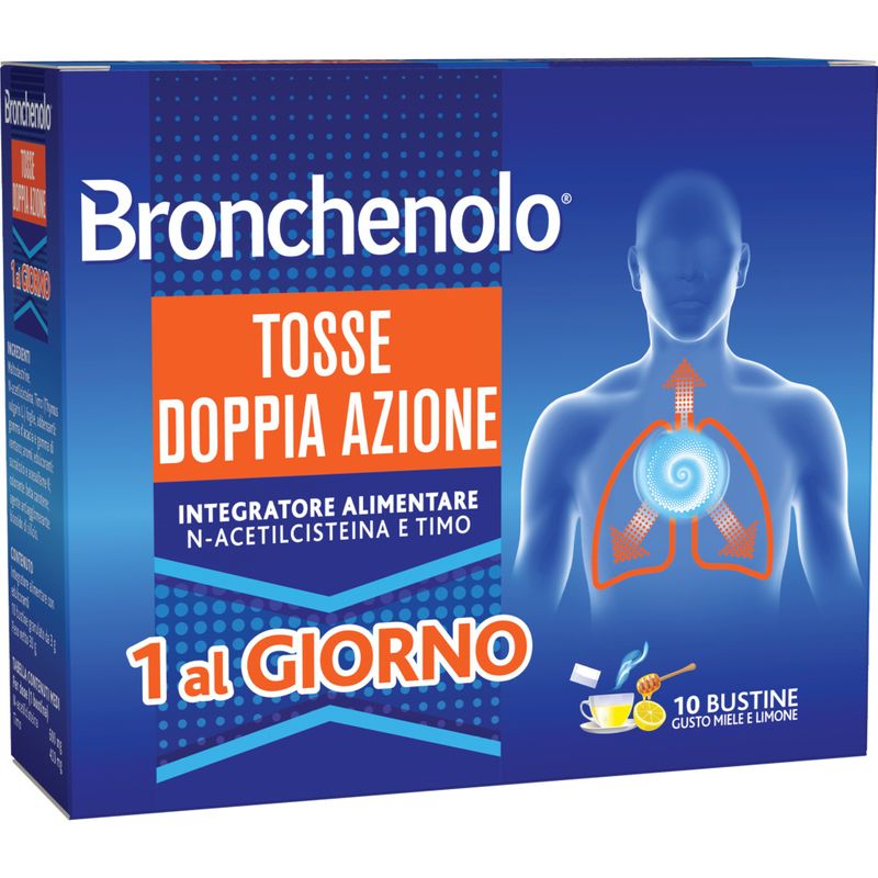 Bronchenolo Tosse Doppia Azione 10 bustine gusto Miele e Limone-1