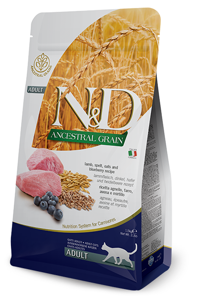 Farmina N&D Ancestral Grain Selection Agnello E Mirtillo Gatti Adulti Sacco 300g-1