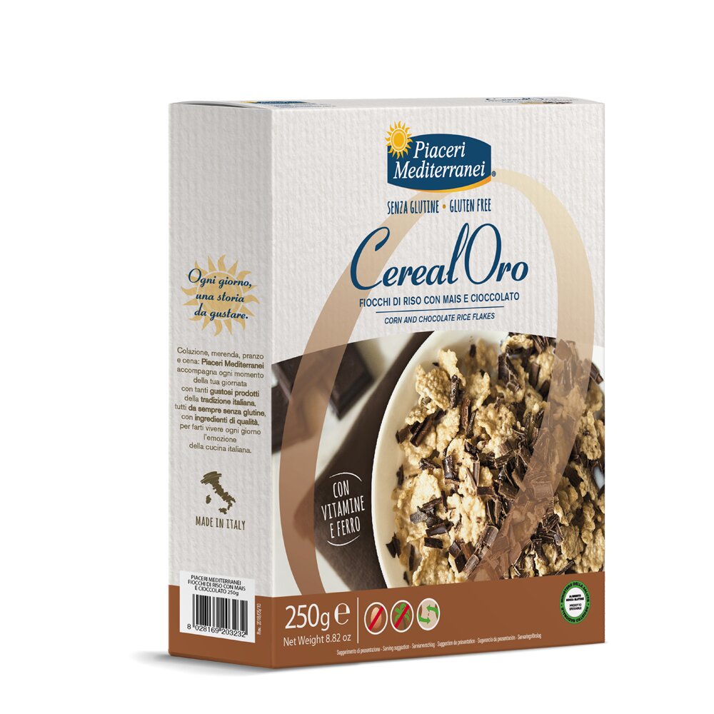 Piaceri Mediterranei Cereal Oro Fiocchi di Riso e cioccolato Senza Glutine 250g-2