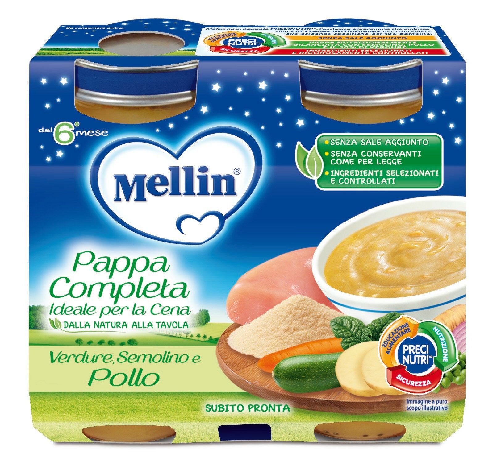 Mellin Pappa Completa 6mesi+ gusto verdure semolino e pollo 2x200g-2