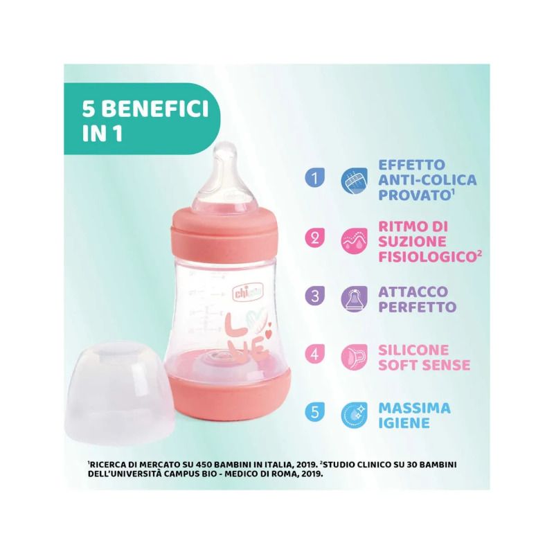 Chicco Biberon Neonato Perfect 5 Biberon Rosa Flusso Lento 150 ml 0Mesi+-3