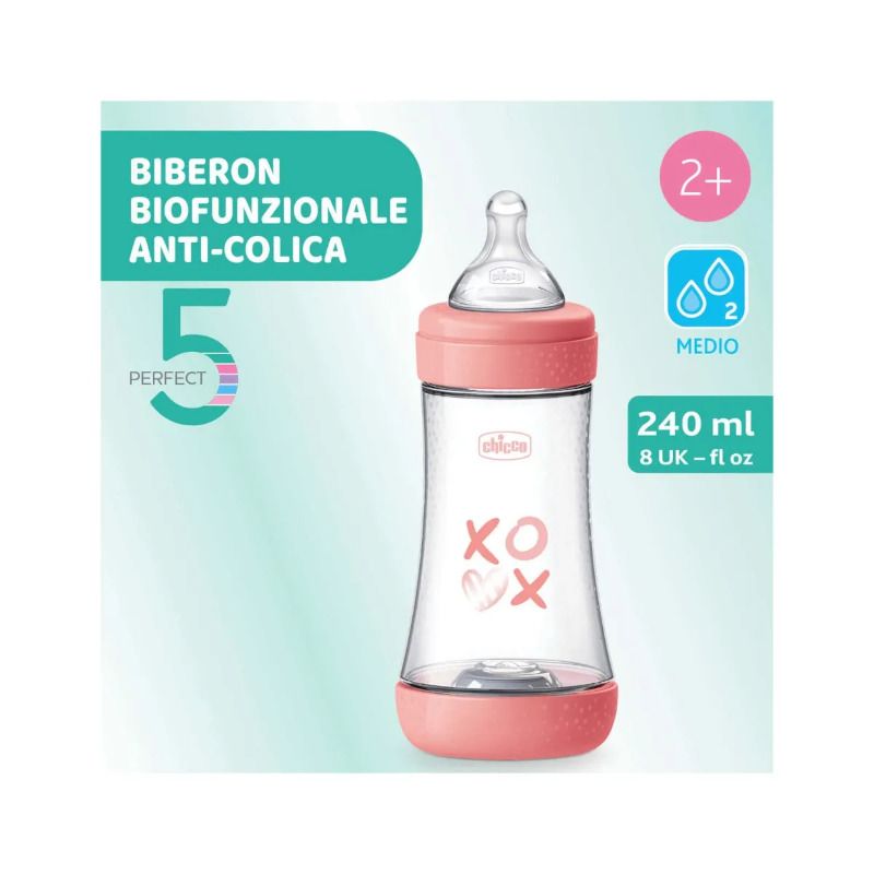 Chicco Biberon Neonato Perfect 5 Biberon Rosa Flusso Medio 240 ml 2Mesi+-2