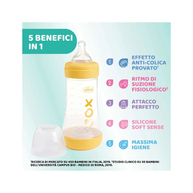 Chicco Biberon Neonato Perfect 5 Biberon Giallo Flusso Medio 240 ml 2Mesi+-3