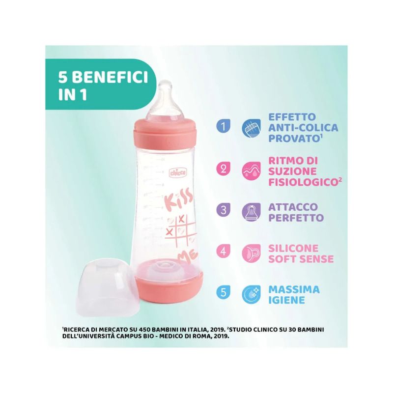 Chicco Biberon Neonato Perfect 5 Biberon Rosa Flusso Veloce 300 ml 4Mesi+-3