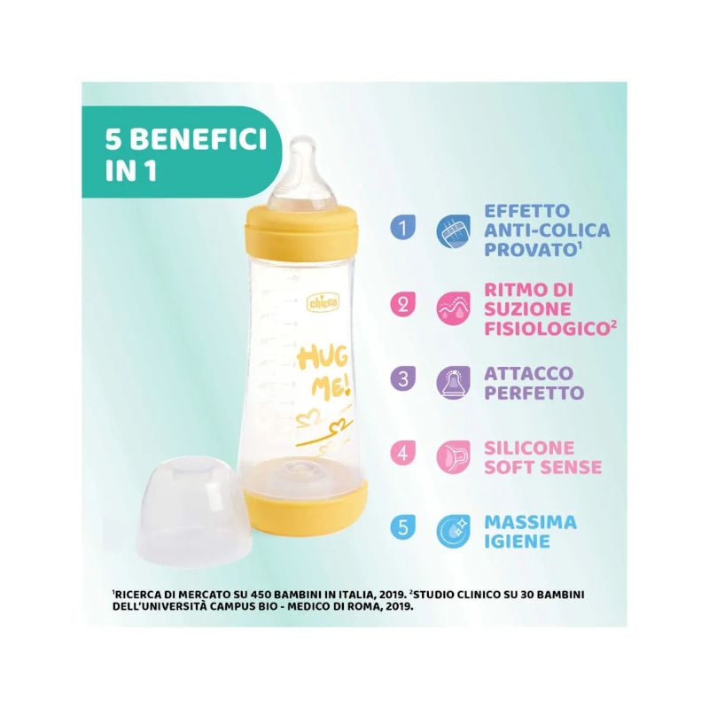 Chicco Biberon Neonato Perfect 5 Biberon Giallo Flusso Veloce 300 ml 4Mesi+-3