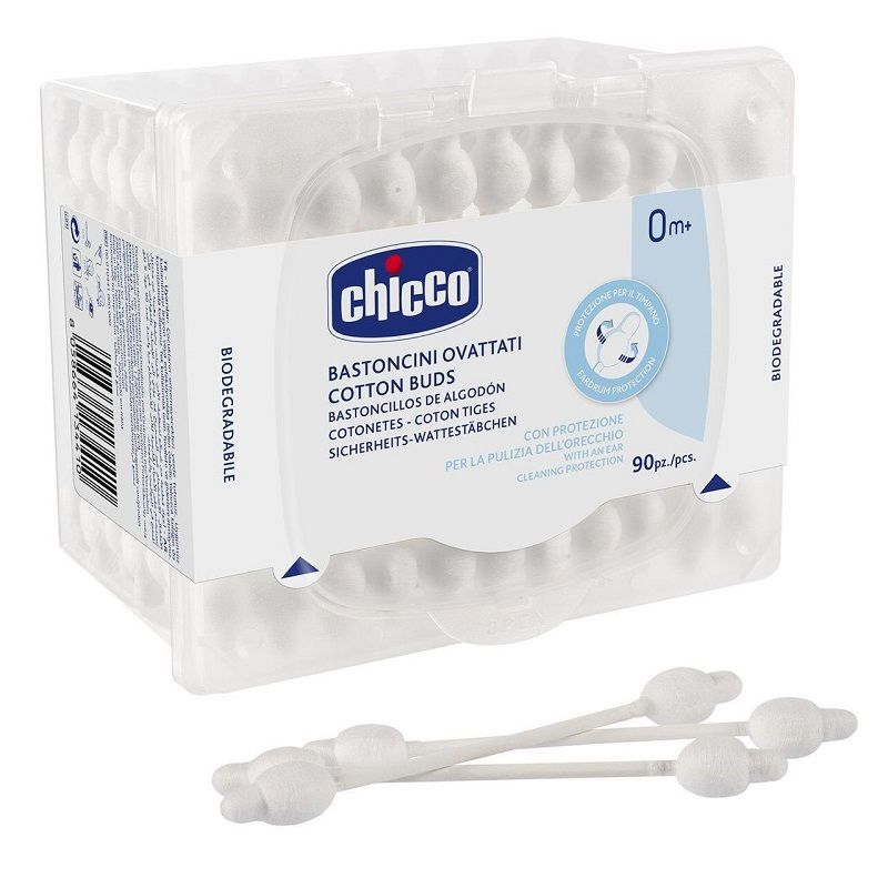 Chicco Bastoncini Ovattati con protezione per timpani 0mesi+ 90 pezzi-1