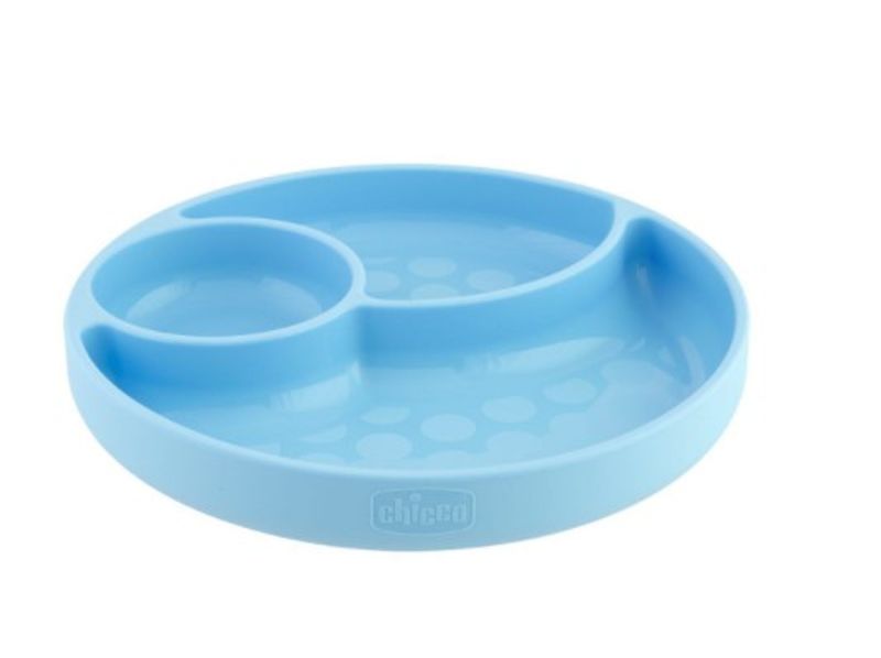 Chicco Take Eat Easy Piatto a scomparti in silicone con ventosa colore azzurro 1 pezzo 12m+-1