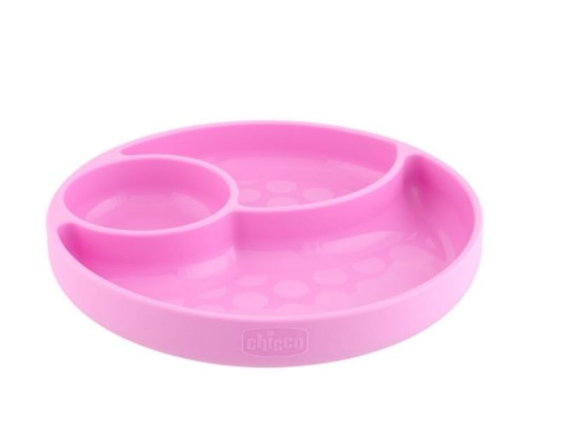 Chicco Take Eat Easy Piatto a scomparti in silicone con ventosa colore rosa 1 pezzo 12m+-1