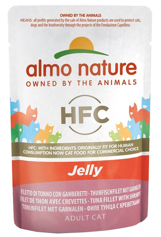 Almo Nature HFC Jelly Filetto di Tonno e Gamberetti alimento umido per gatti adulti 55g-1