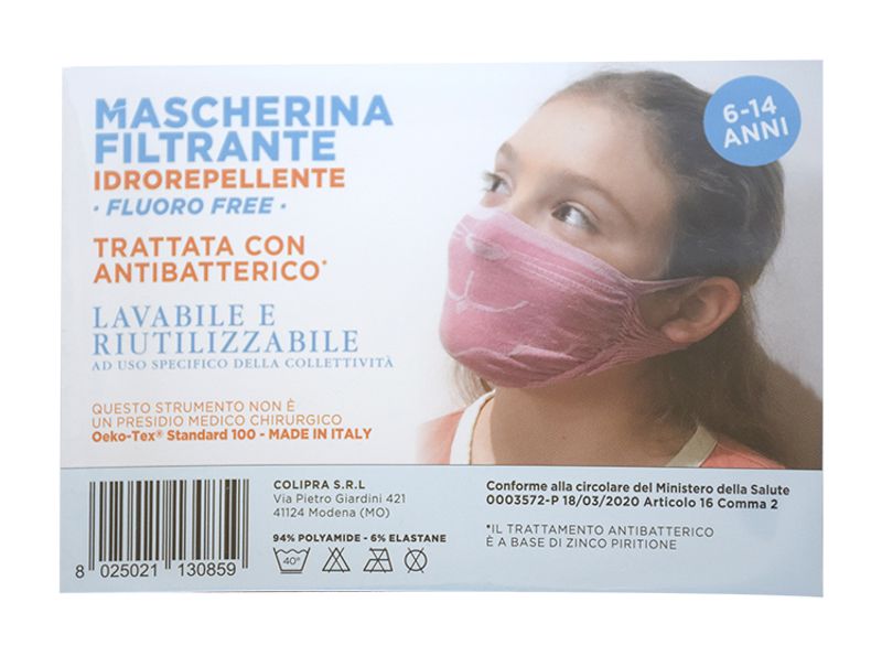 Colipra Mascherina Filtrante Idrorepellente Lavabile 6-14 Anni Bambina colore rosa 1 pezzo-1
