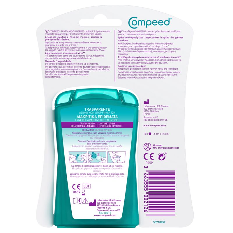 Compeed Herpes Cerotto Labiale trasparente 15 Cerotti-2