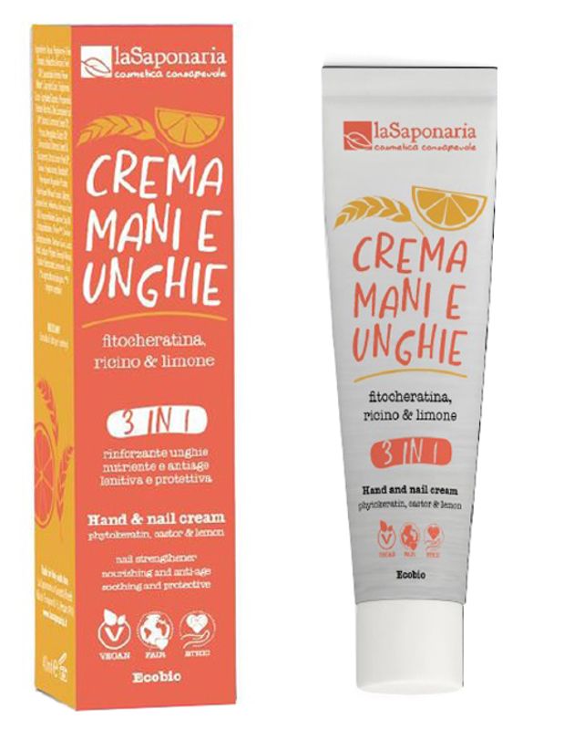 La Saponaria Crema Mani e Unghie 3 in 1 Fitocheratina, Ricino & Limone 40ml-1