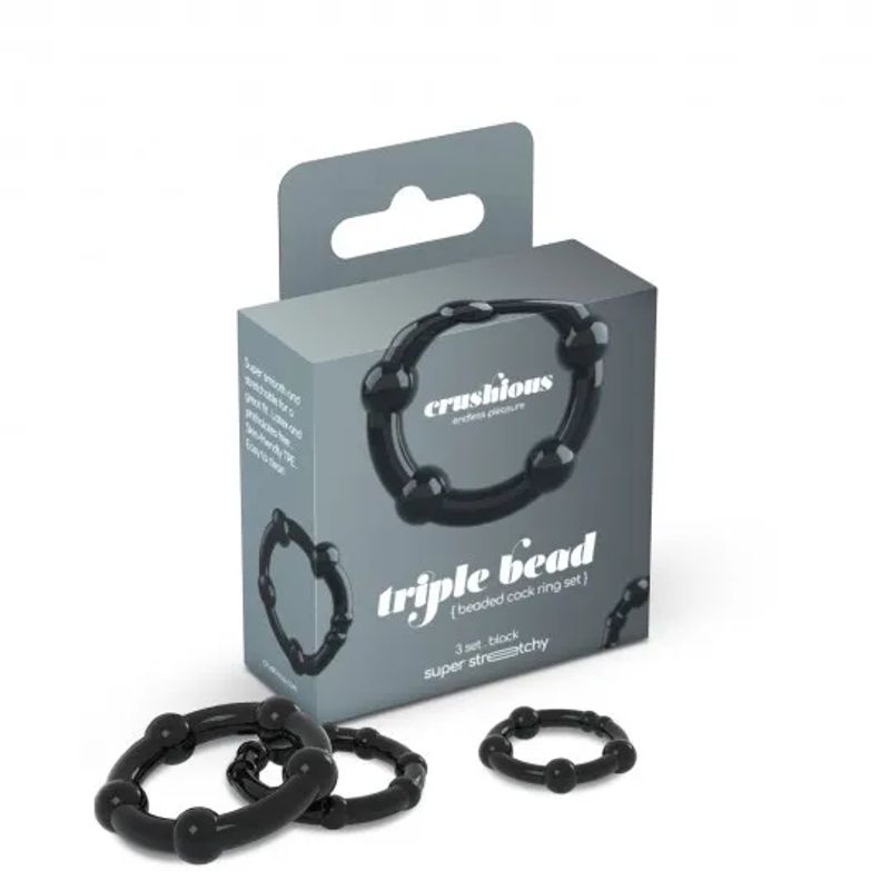 Crushious Triple Bead Set di Anelli per il Pene Neri-2