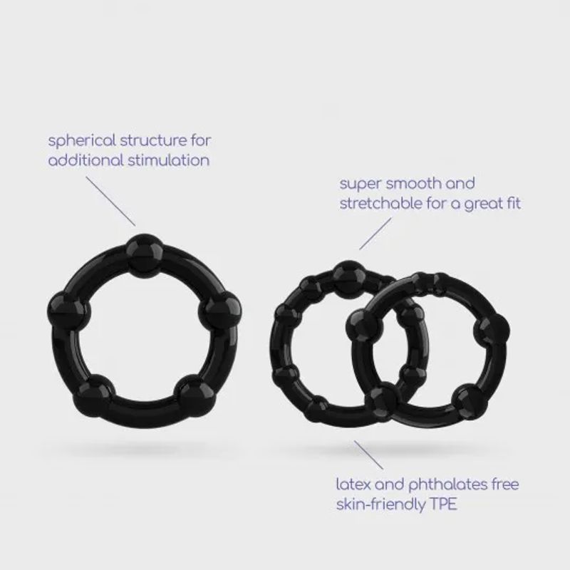 Crushious Triple Bead Set di Anelli per il Pene Neri-4