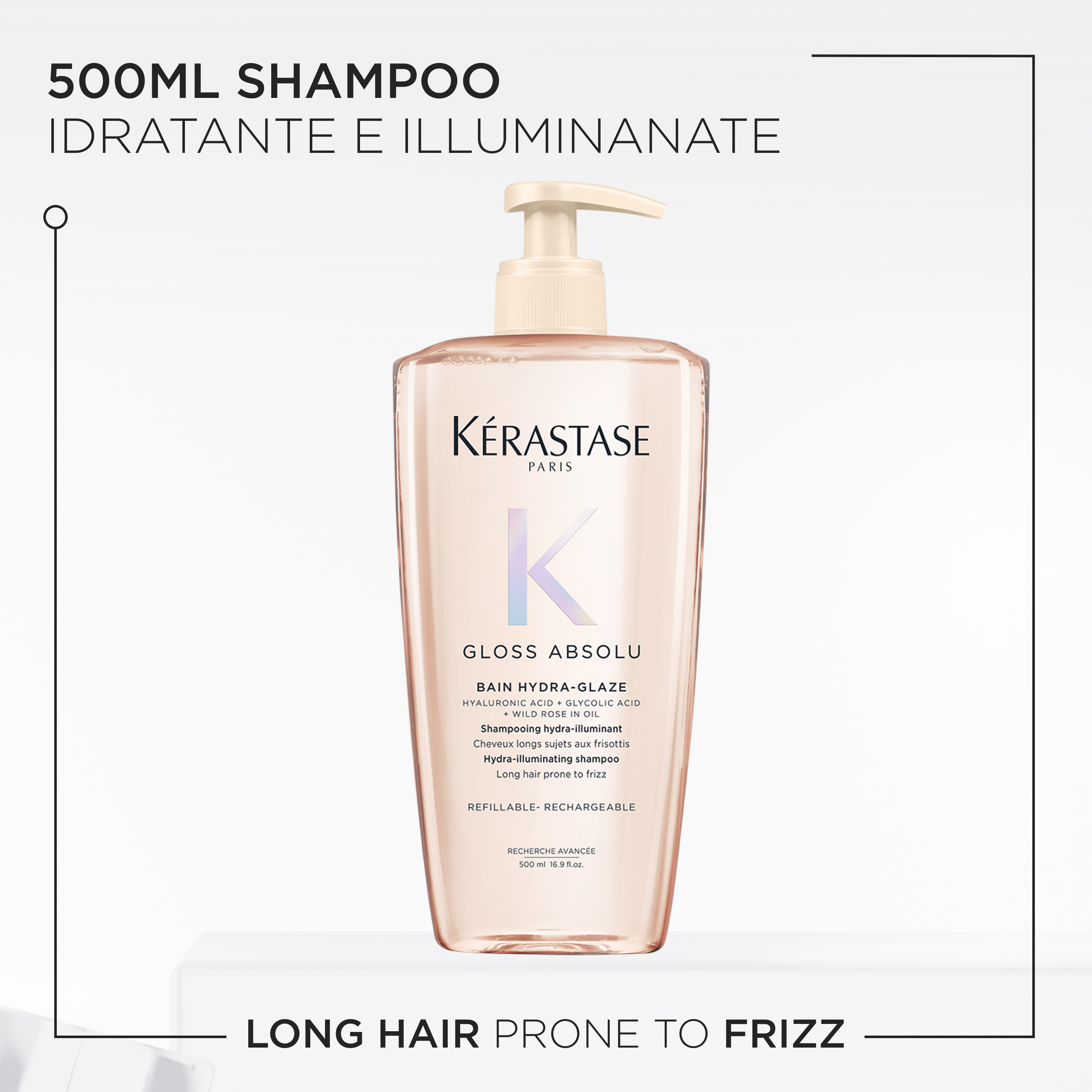 Kérastase Gloss Absolu Bain Ricaricabile Hydra-glaze per capelli tendenti al crespo 500ml